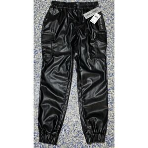 Madden Girl Cargo Joggers Black Pleather Faux Leather Dance Hip Hop NEW Size XS